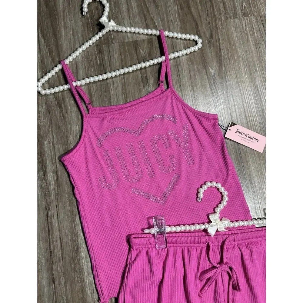 Juicy Couture NWT 2 Piece Pink Voltage Sleep Wear Rhinestone Accents